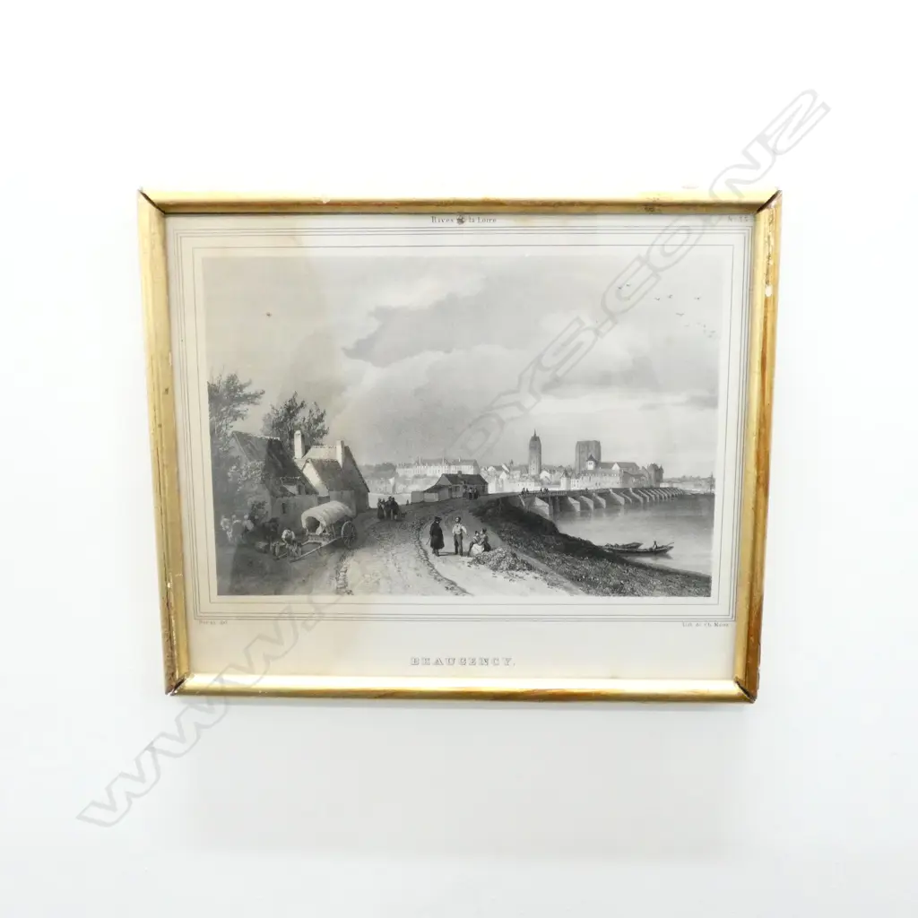 FRAMED LITHOGRAPH OF "RIVES LA OF LOIRE"  L 400MM H 200MM Image 1++