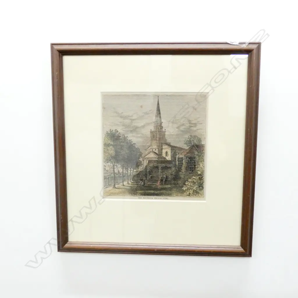 FRAMED LITHOGRAPH OLD BATTERSEA CHURCH 1790 H 400MM L 400MM Image 1++