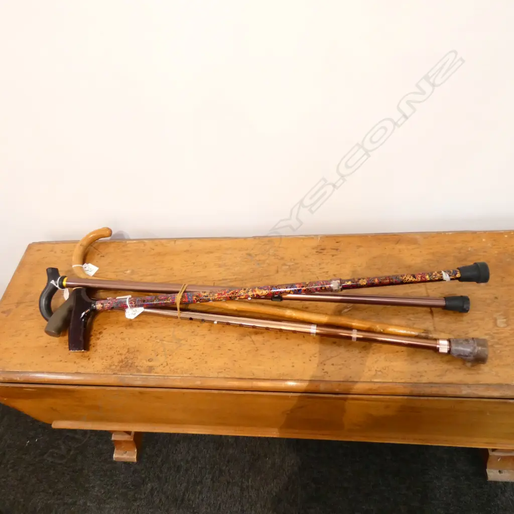 4 WALKING STICKS; 3 METAL + 1 CANE Image 1++