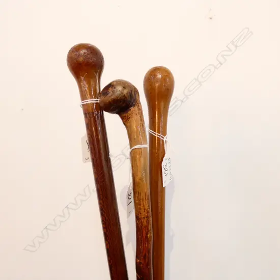 3 WOODEN KNOB WALKING STICKS L. 925MM