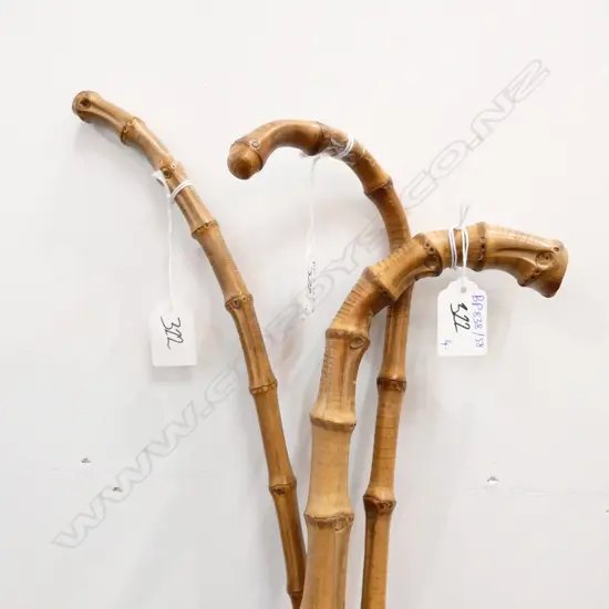 3 BAMBOO WALKING STICKS + A CANE