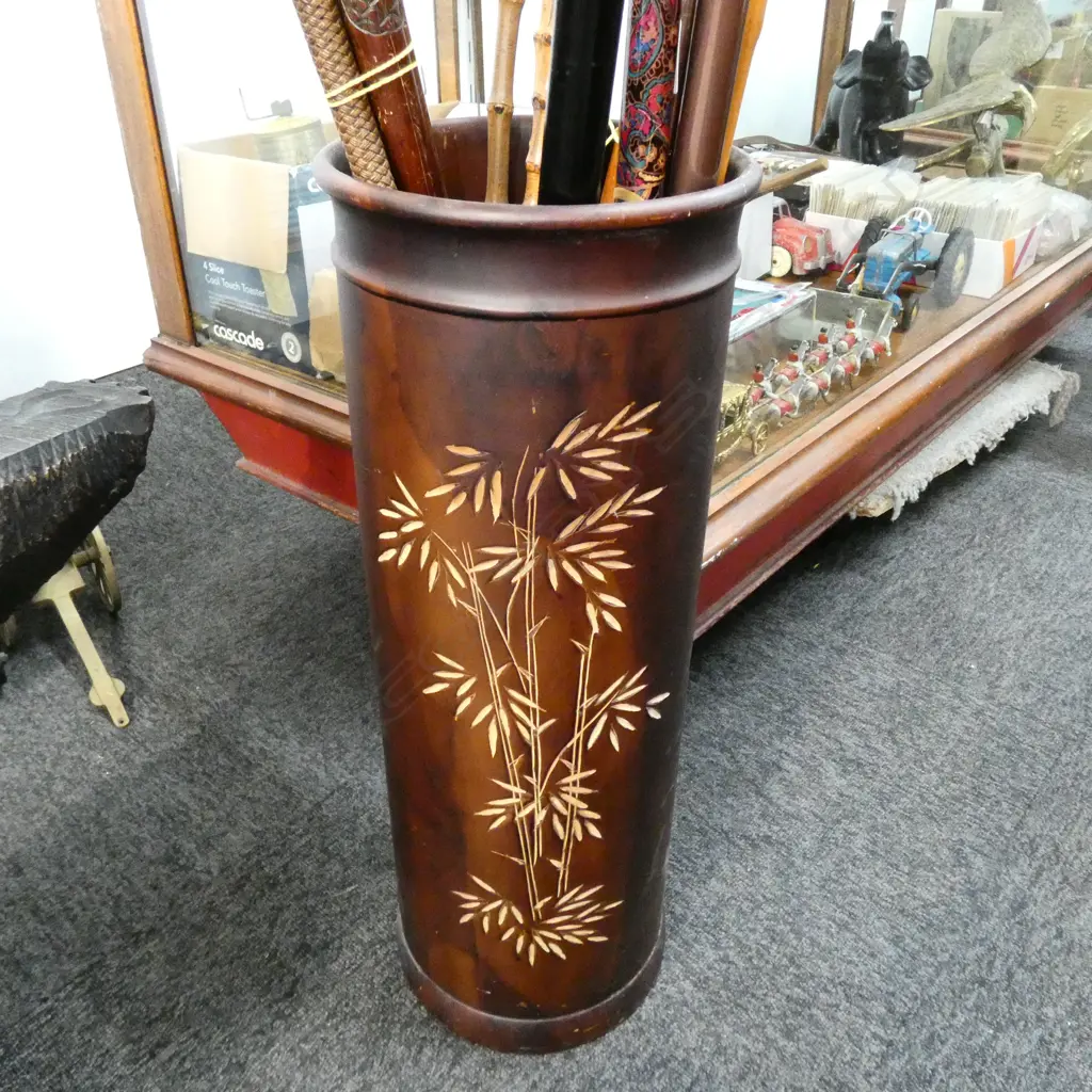 CHINESE CARVED WOODEN UMBRELLA STAND H. 600 MM Image 1++