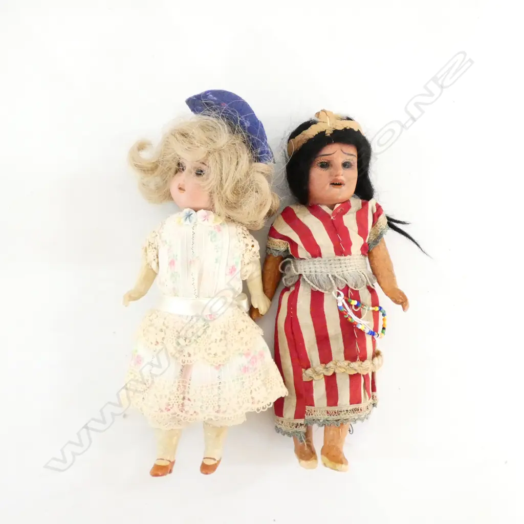 TWO ANTIQUE GERMAN 8" RECKNAGEL & NATIVE AMERICAN DOLLS Image 1++