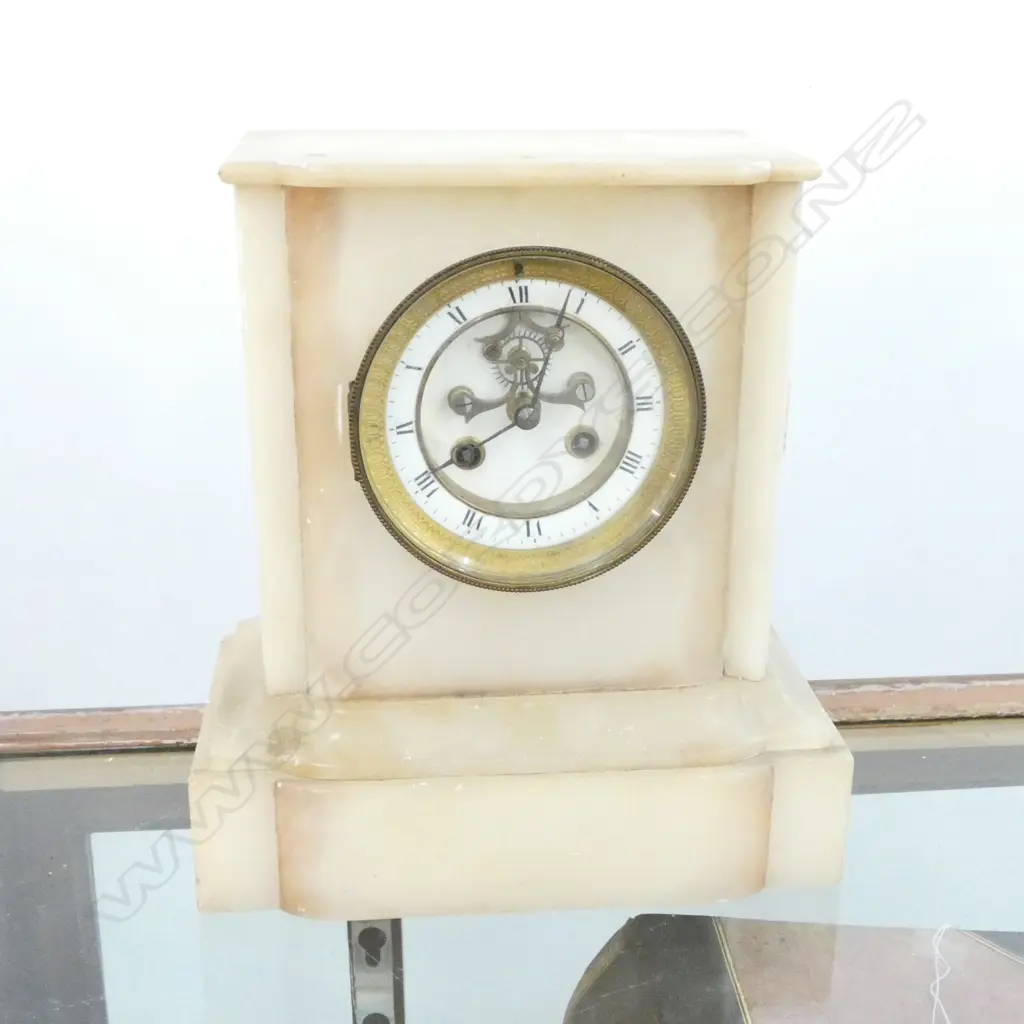 VICTORIAN ALABASTER MANTEL CLOCK H.250mm Image 1++