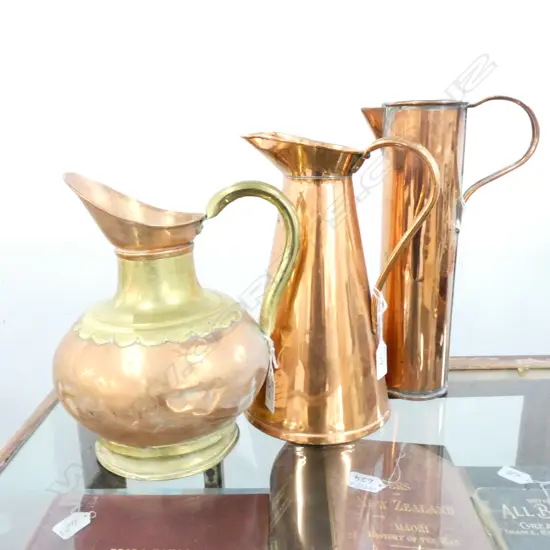 3 LARGE BRASS JUGS H. 310MM