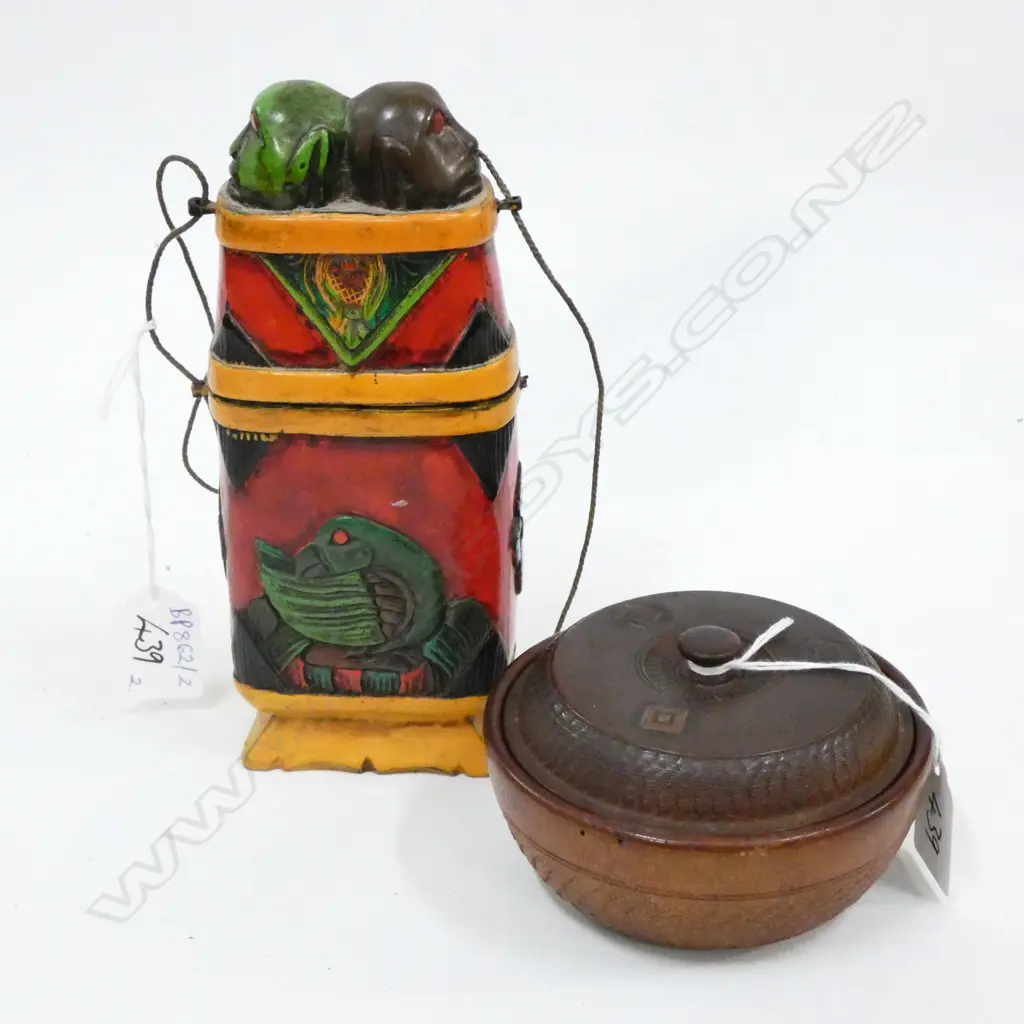2 CARVED WOODEN CONTAINERS Image 1++