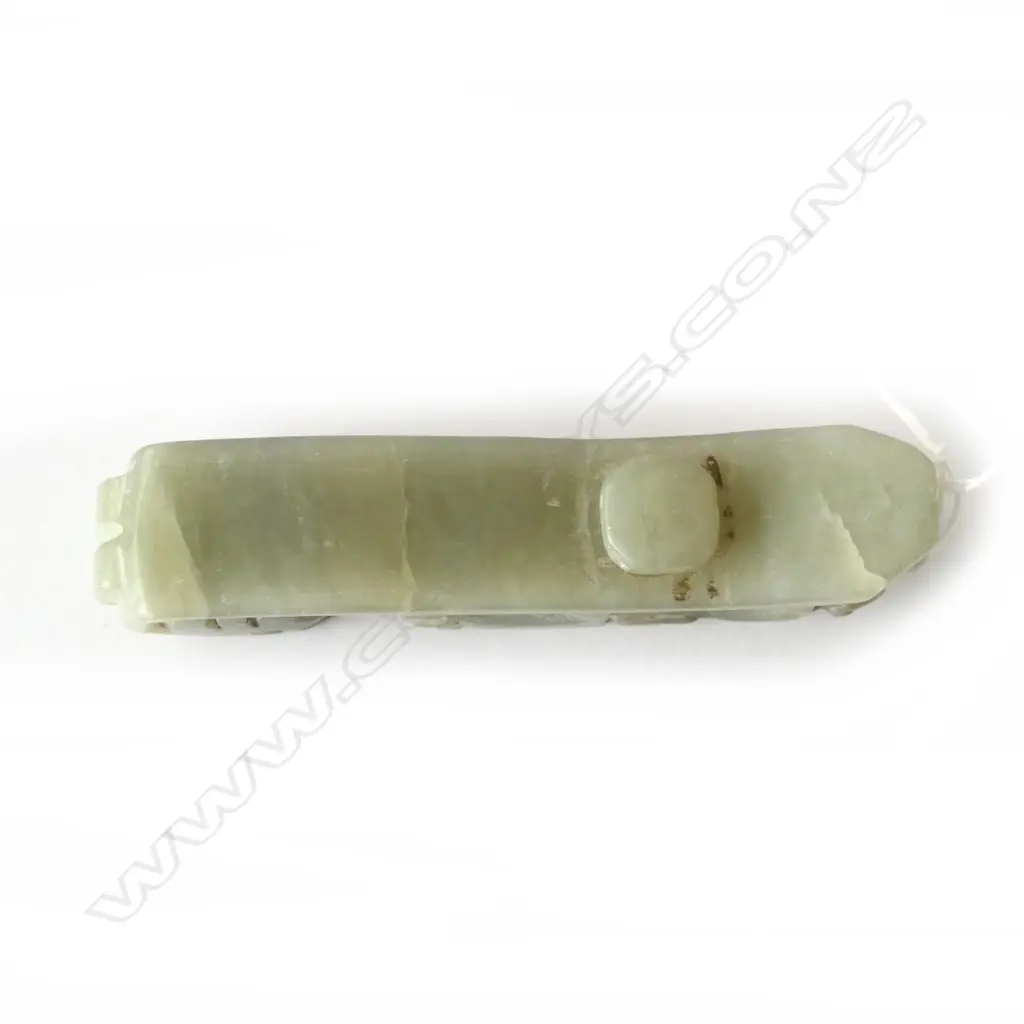 CHINESE PALE GREEN JADE DRAGON BELT HOOK L.100mm Image 1++