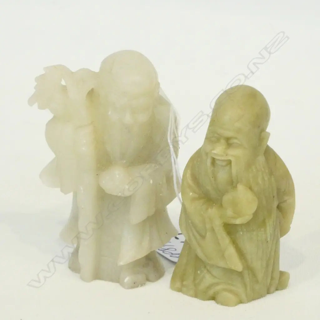 2 CHINESE CARVED STONE SHOU LAO FIGURES H.70mm Image 1++