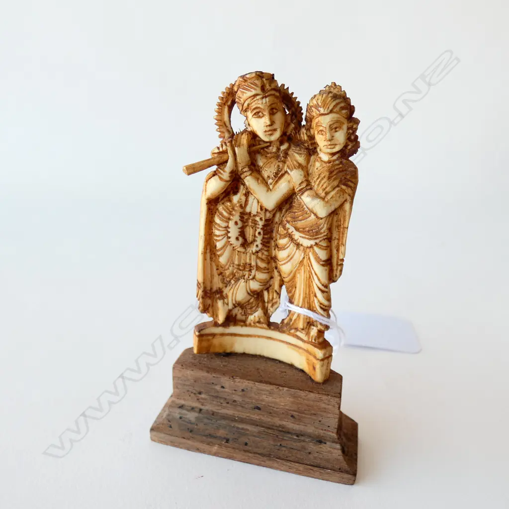 INDIAN CARVED IVORY FIGURE GROUP SHIVA & CAMPANION H,90mm Image 1++