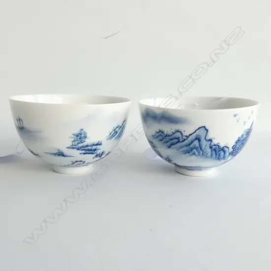 PAIR CHINESE TEABOWLS, MOUNTAINOUS SCENE