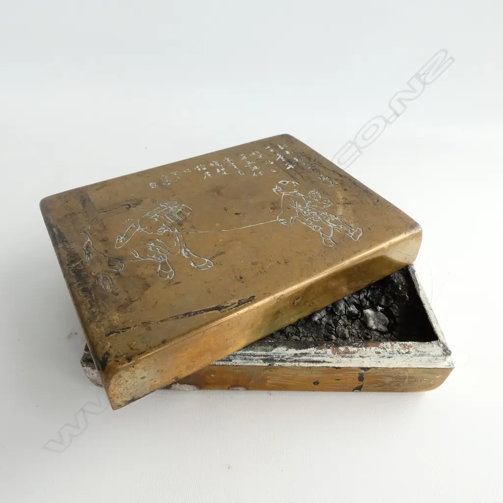 BRONZE OR BRASS CHINESE CALLIGRAPHY INK BOX Image 1++