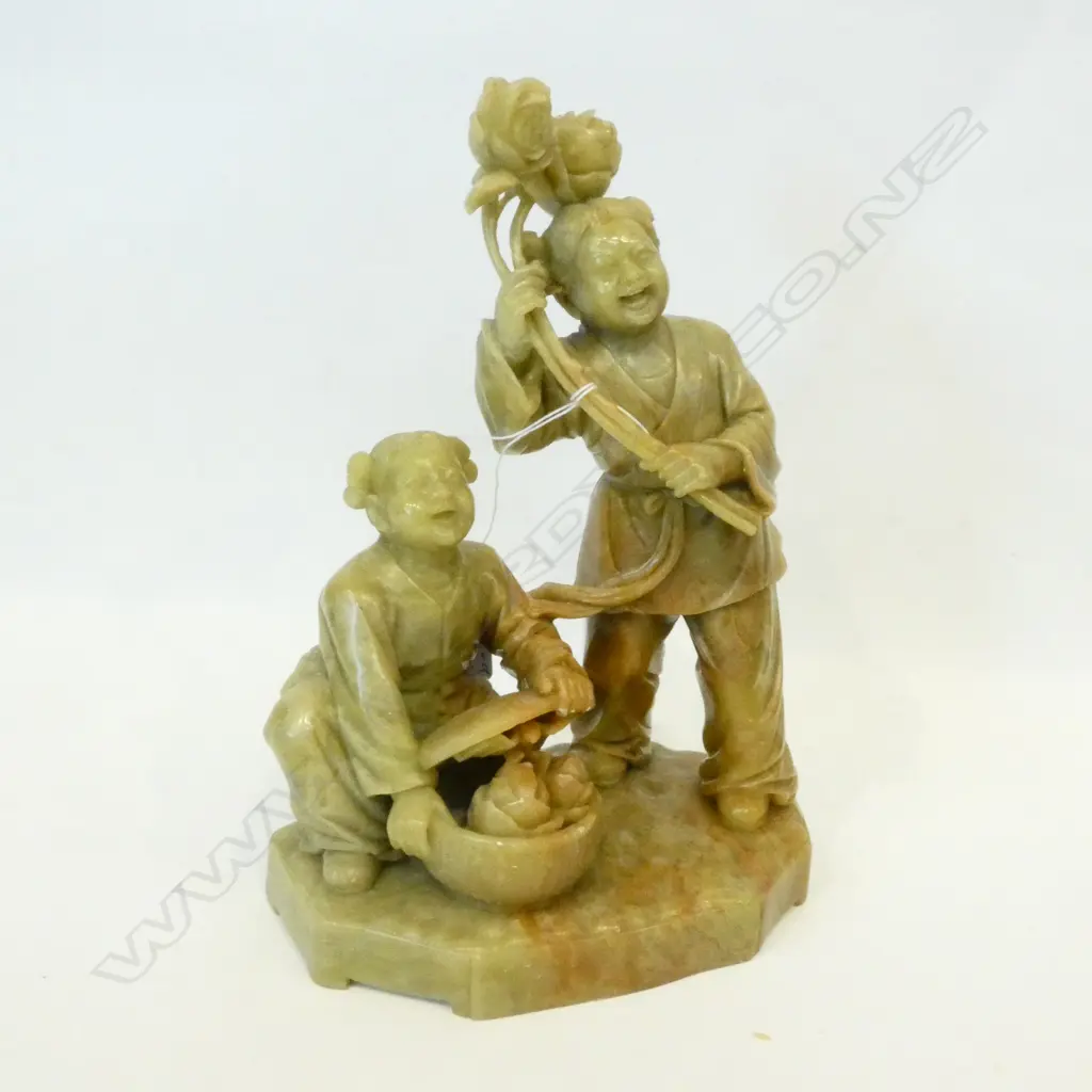 CHINESE FIGURE GROUP WITH LOTUS RESIN?? H,220MM Image 1++