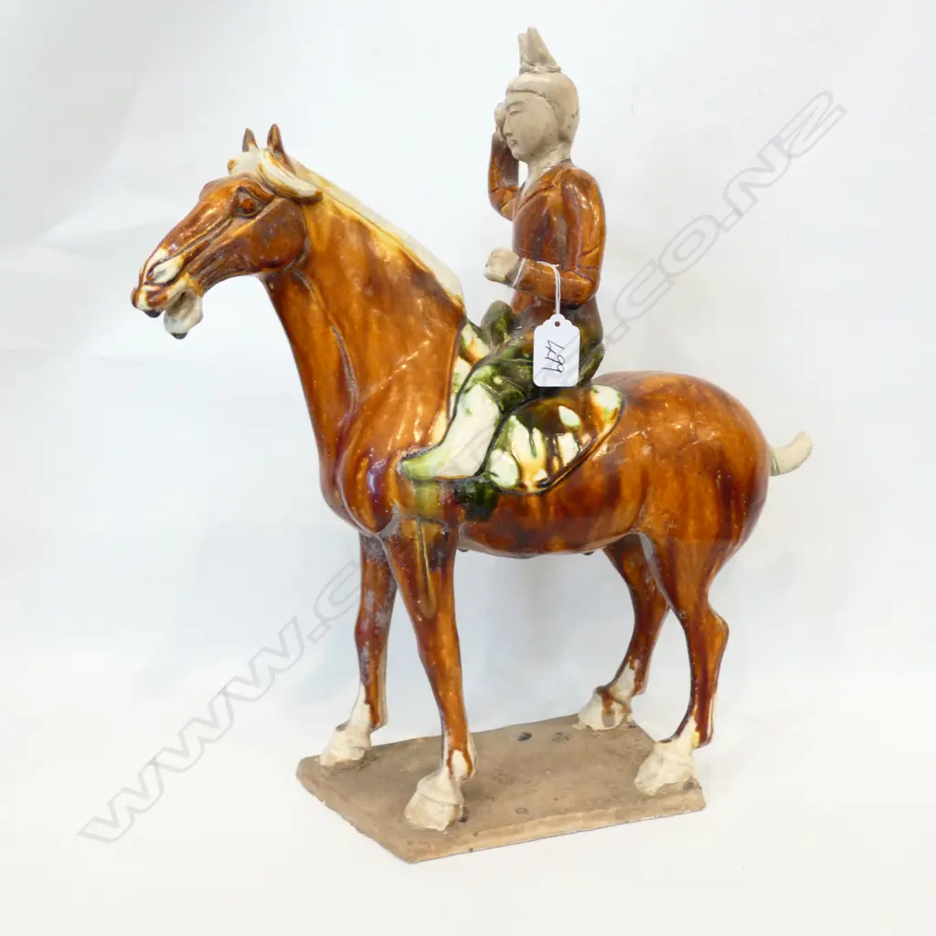 CHINESE TANG STYLE HORSE & RIDER SANCAI GLAZE H430mm. Image 1++
