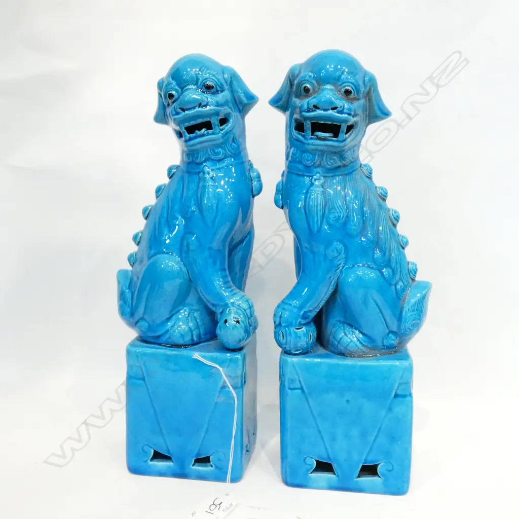 PR OF CHINESE BLUE GLAZE FOO DOGS H.320mm Image 1++