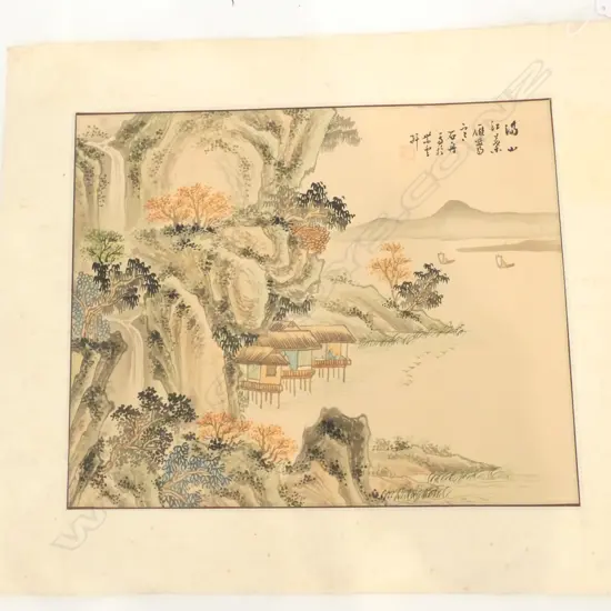 CHINESE W/C ON SILK COASTAL LANDSCAPE 250 X 300mm