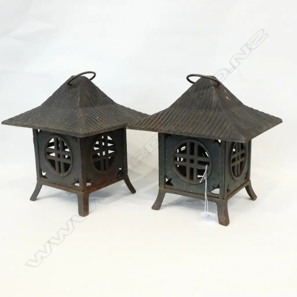 PR OF CAST IRON ORIENTAL STYLE LANTERNS Image 1++