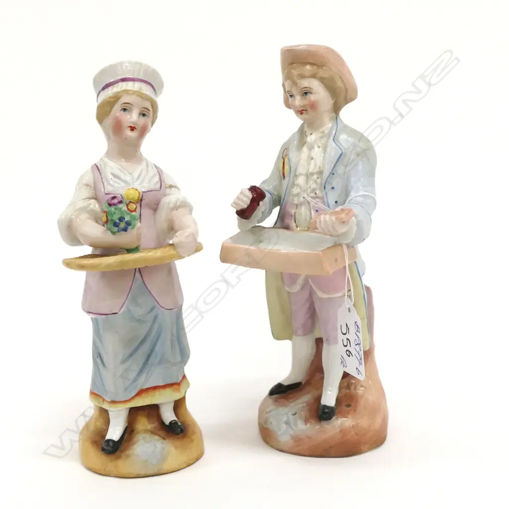 PR VICTORIAN BISQUE FIGURES MAN & WOMAN WITH OFFERINGS H.200mm Image 1++