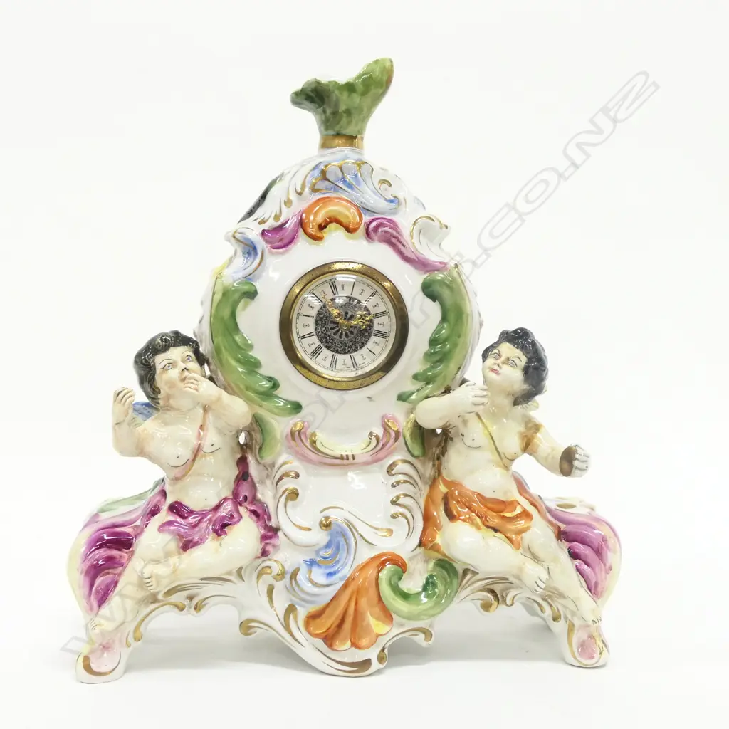 CAPODIMONTE ITALIAN CHERUB FIGURED CLOCK H.310mm Image 1++