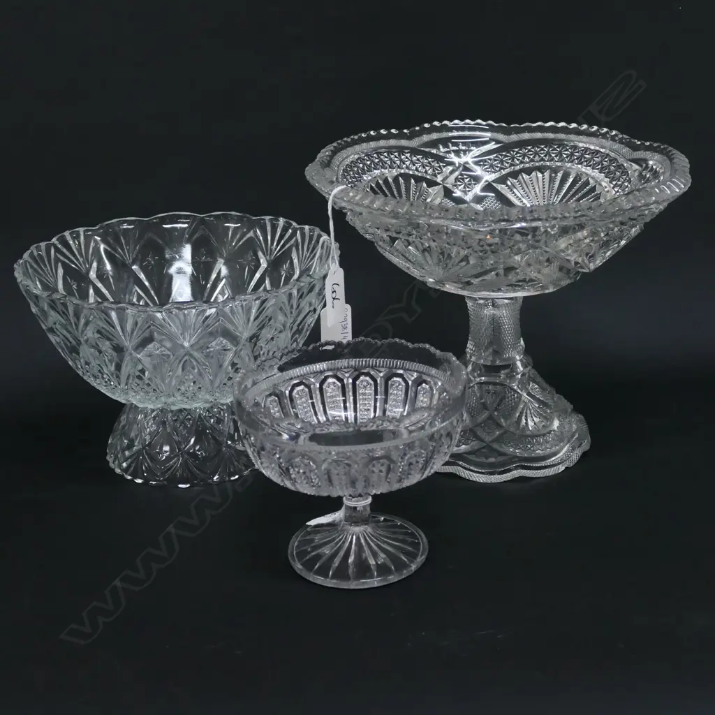 3 PRESSED GLASS COMPORTS Image 1++