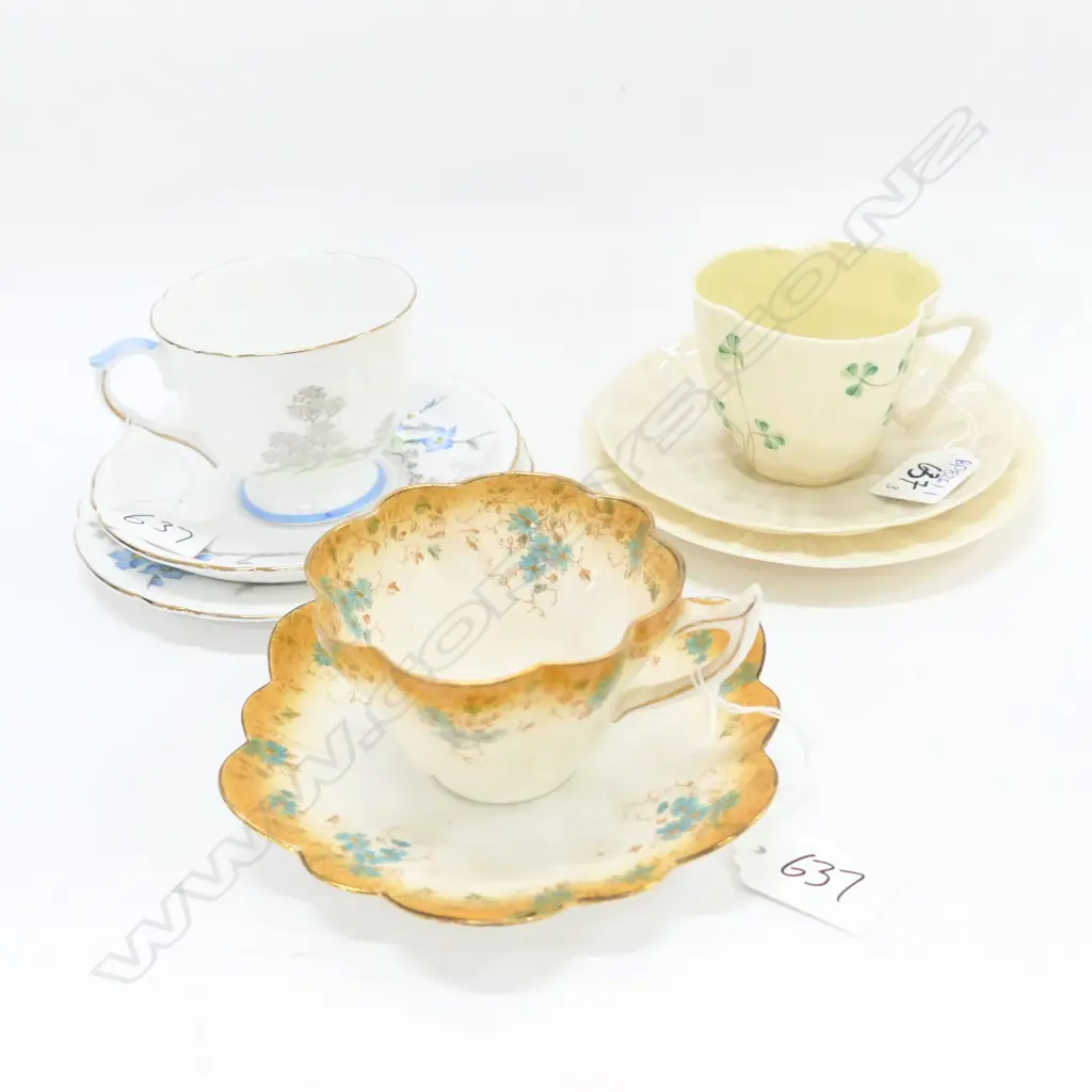 2 TRIOS; SHELLEY, BELEEK + FOLEY CUP & SAUCER Image 1++