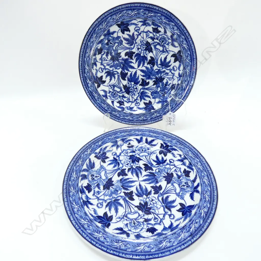 PR 19THC WEDGWOOD B&W PLATES FLOWERS & LEAVES Image 1++