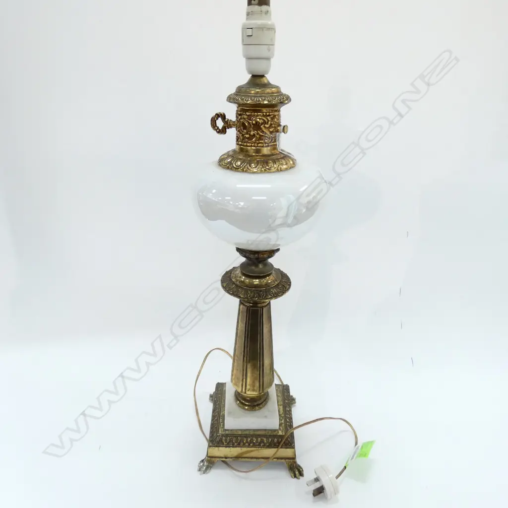 BRASS & MARBLE PEDESTAL TABLE LAMP Image 1++