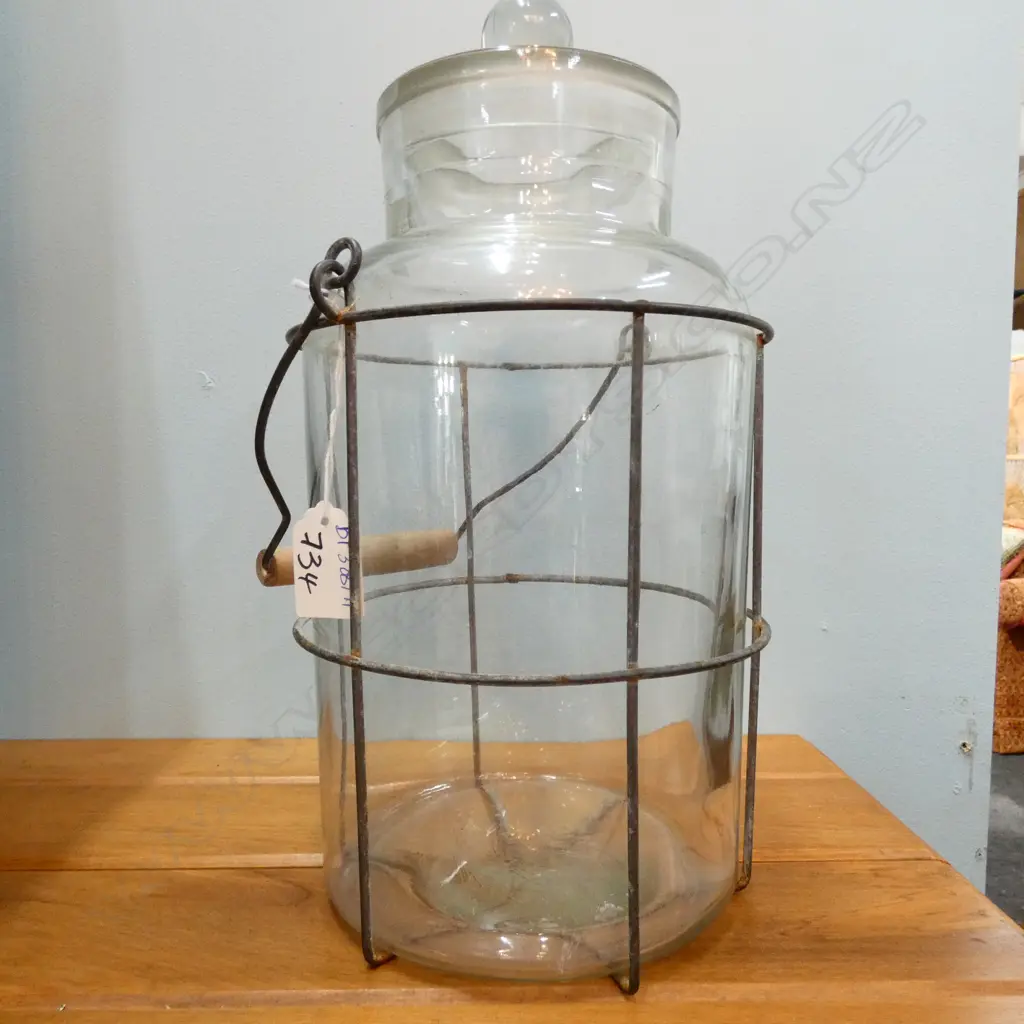 GLASS LIDDED STORAGE JAR WIRE SWING HANDLE FRAME Image 1++