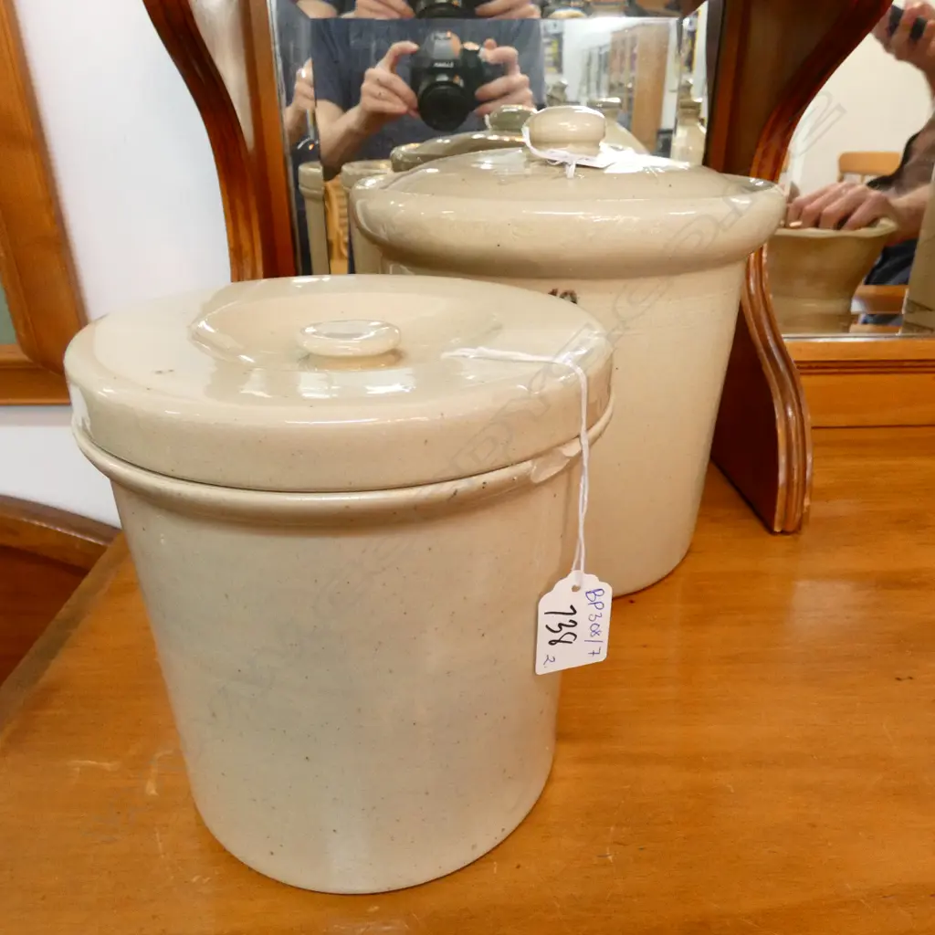 TIMARU POTTERIES LIDDED STORAGE JAR + OTHER WITH CHIP Image 1++