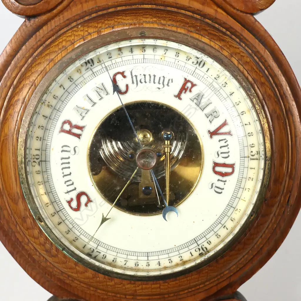 VICTORIAN OAK BANJO BAROMETER, H.580mm Image 1++