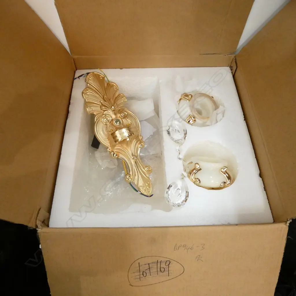 PAIR GILDED ELEC. WALL SIDE LIGHTS. ORIG. BOXES Image 1++