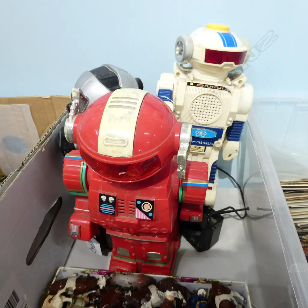 3 VINTAGE ROBOTS INCL "TALK-A-TRON" TALLEST APPROX H.380mm Image 1++