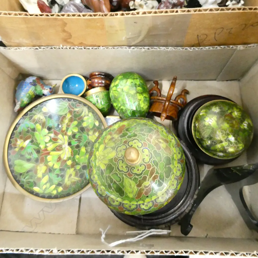 ASSORTED SMALL CLOISSONNE PIECES, GREEN TONES Image 1++