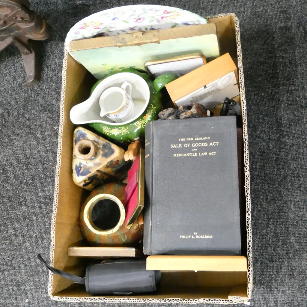 BOX LOT BOOKS, CERAMICS, BINOCULARS, ETC Image 1++