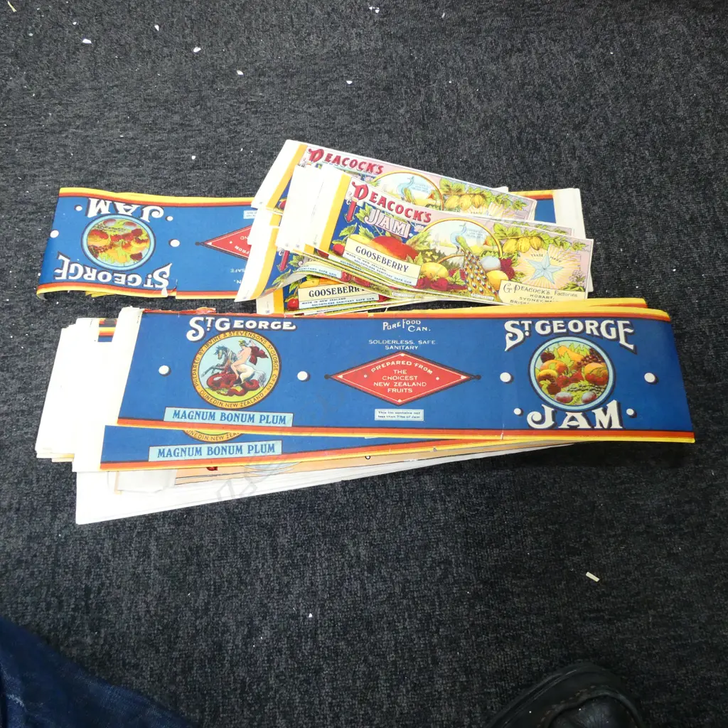 LARGE COLLECTION OF VINTAGE PEACOCKS & ST GEORGE JAM LABELS (VARIOUS FRUITS) Image 1++