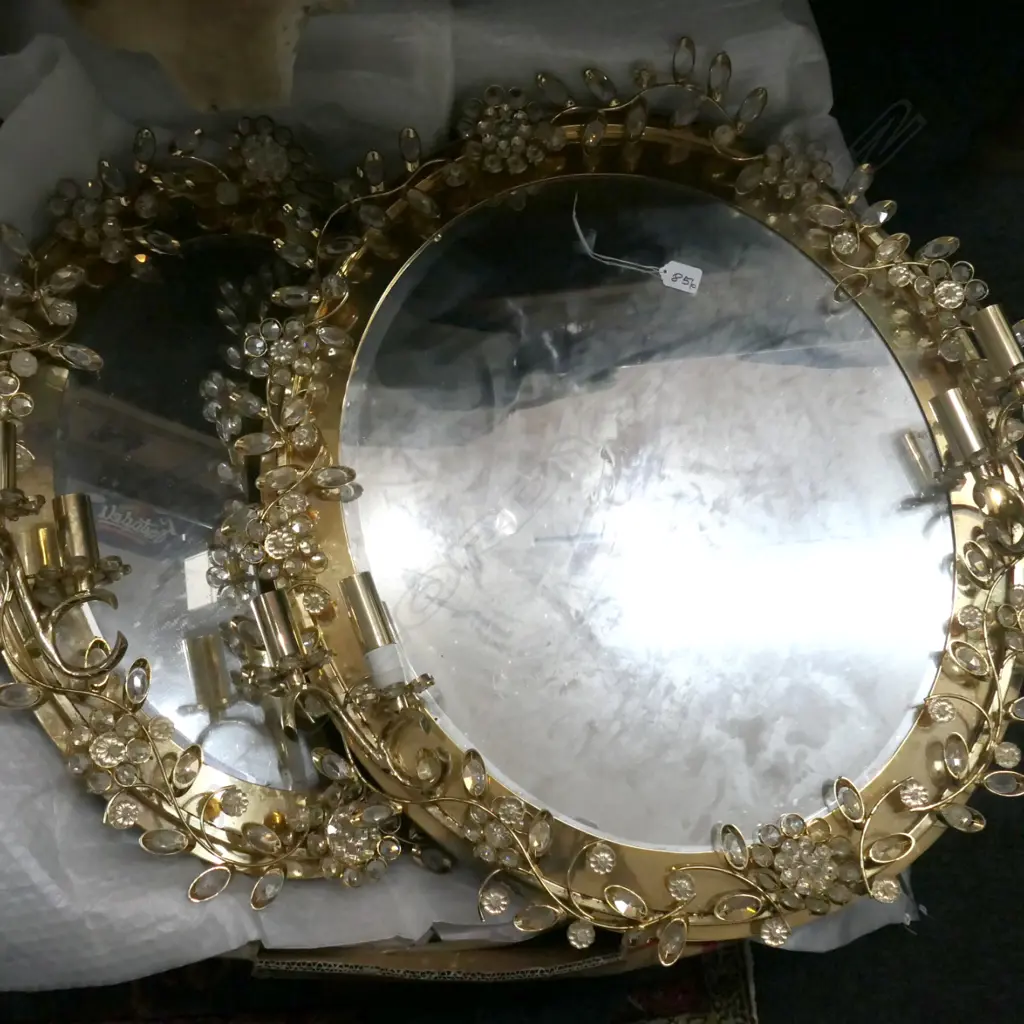 PR LGE OVAL GILDED WALL MIRROR WITH ELEC. SIDE LIGHTS Image 1++