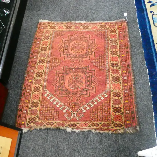 ALL WOOL HAND KNOTTED RUG 870 X 740MM