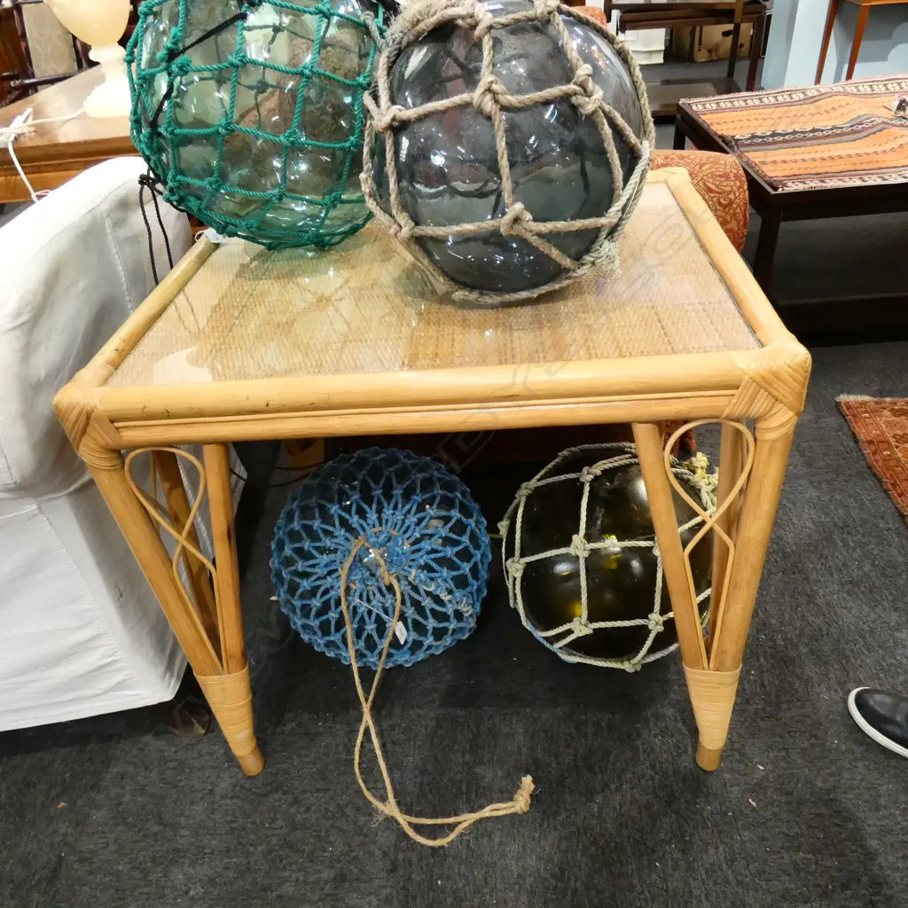 GLASS TOPPED CANE TABLE H. 740MM L. 760MM Image 1++