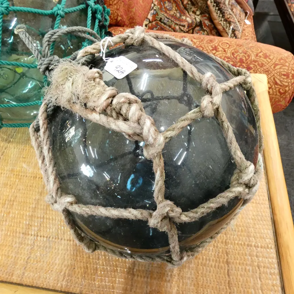 OLD LARGE GLASS FISHING FLOAT WITH NETTING Dia.300mm Image 1++