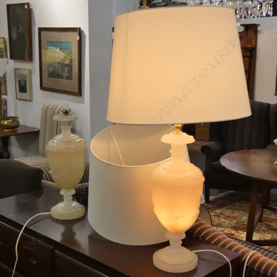 PR LARGE ALABASTER VASE BASED TABLE LAMPS w SHADES,  H.920mm af