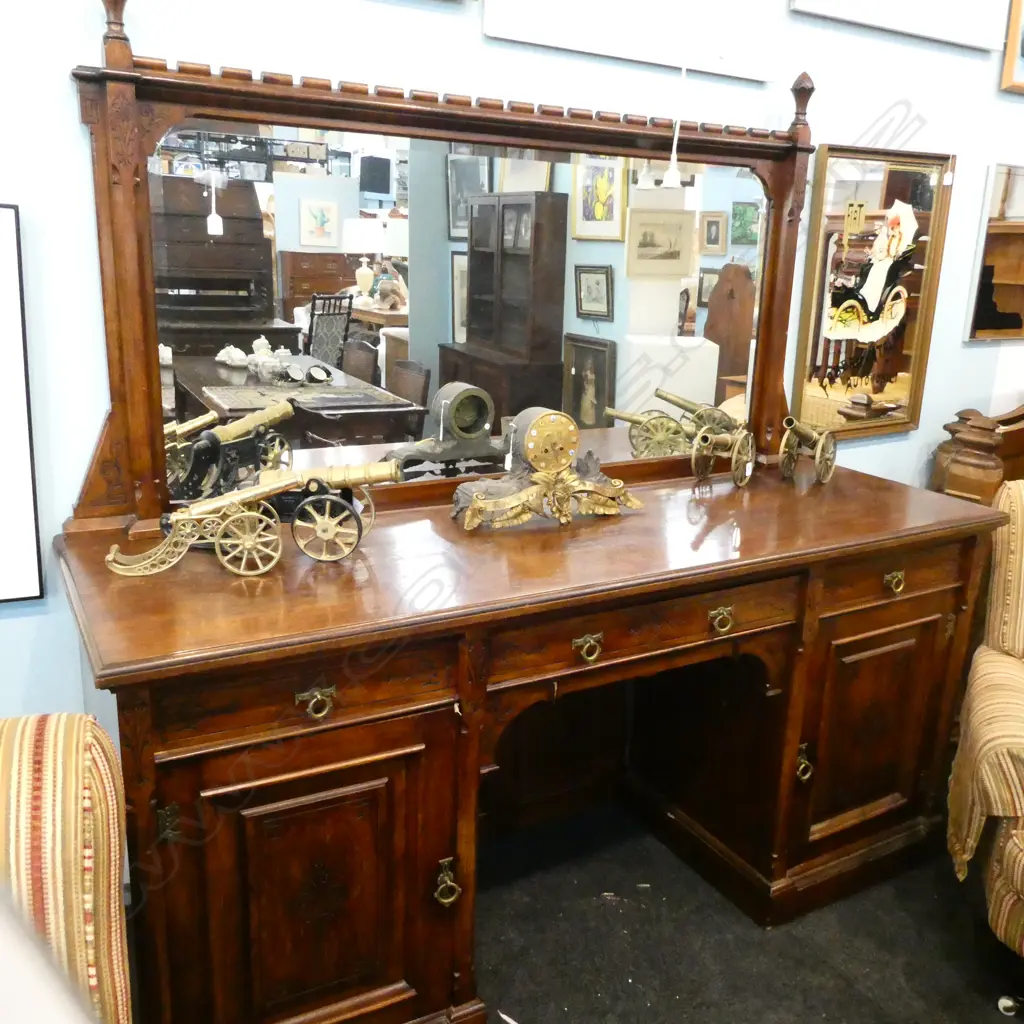 OAK LATE 19THC MIRROR BACK SIDEBOARD L. 2M Image 1++