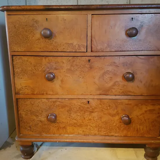 19thC BURR TOTARA& KAURI  CHEST OF FOUR DRAWERS, 970 x 430 x 950mm