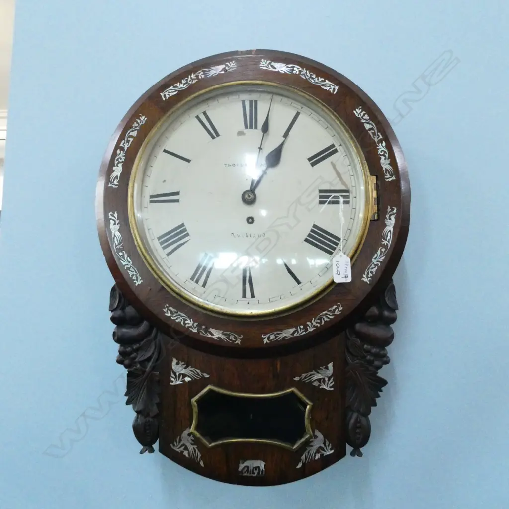 19thC ROSEWOOD CASED DROP DIAL CLOCK, SIGNED THOMAS McCREADY, AUCKLAND Image 1++