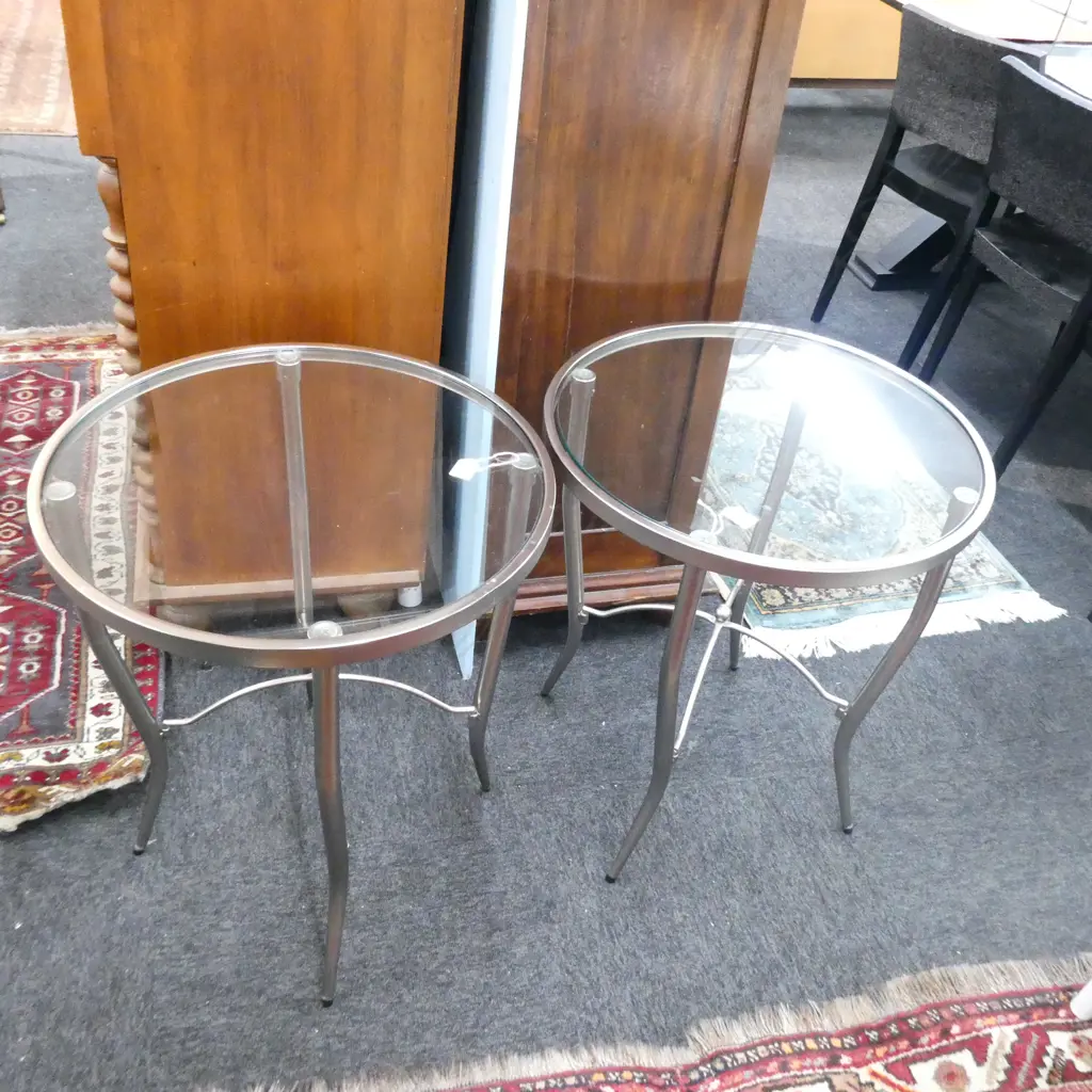 PAIR OF 'PARISENNE' GLASS SIDE TABLES H. 635MM Image 1++