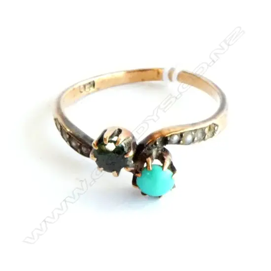 VINTAGE 9CT TURQUOISE & GREEN STONE RING...
