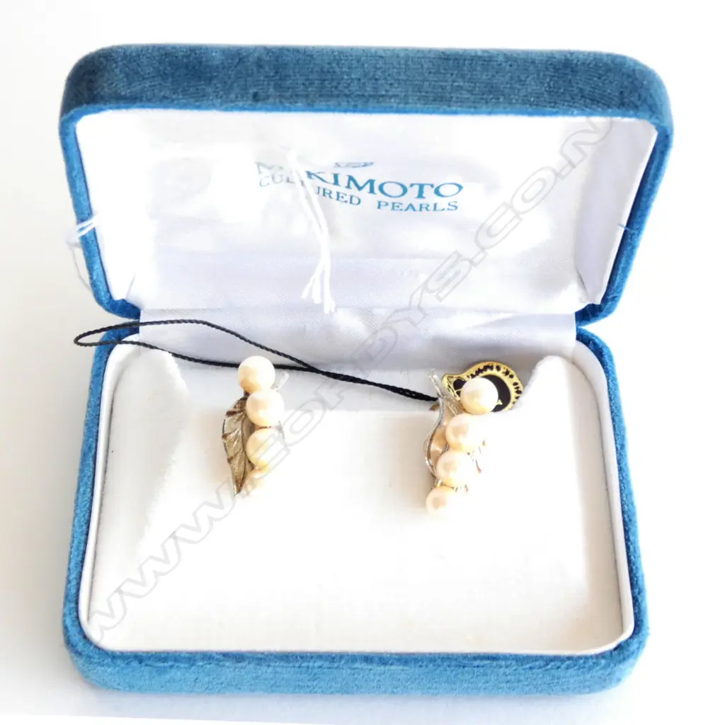 PAIR OF MIKIMOTO PEARL EARRINGS WITH LABEL AND IN BOX Image 1++