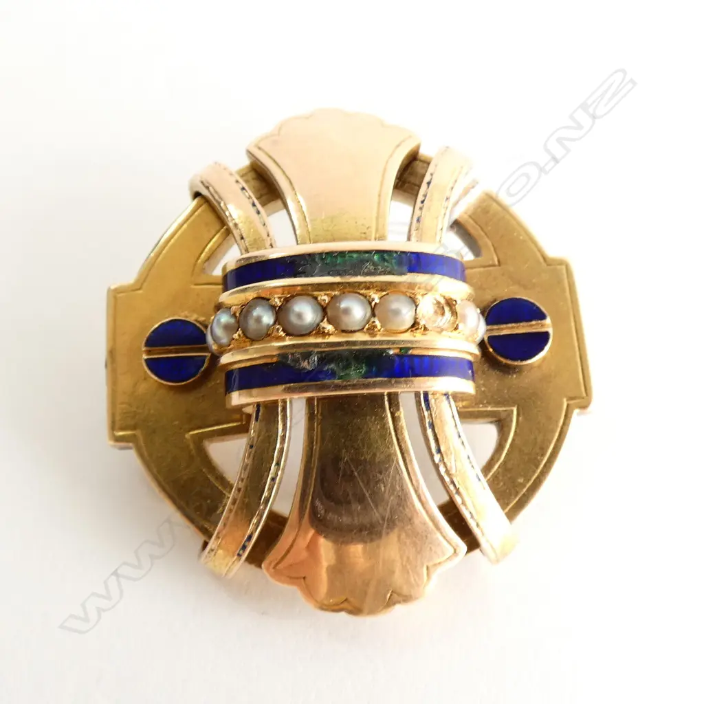 10CT GOLD & ENAMEL BROOCH 13gm (ENAMEL CHIPPED) Image 1++