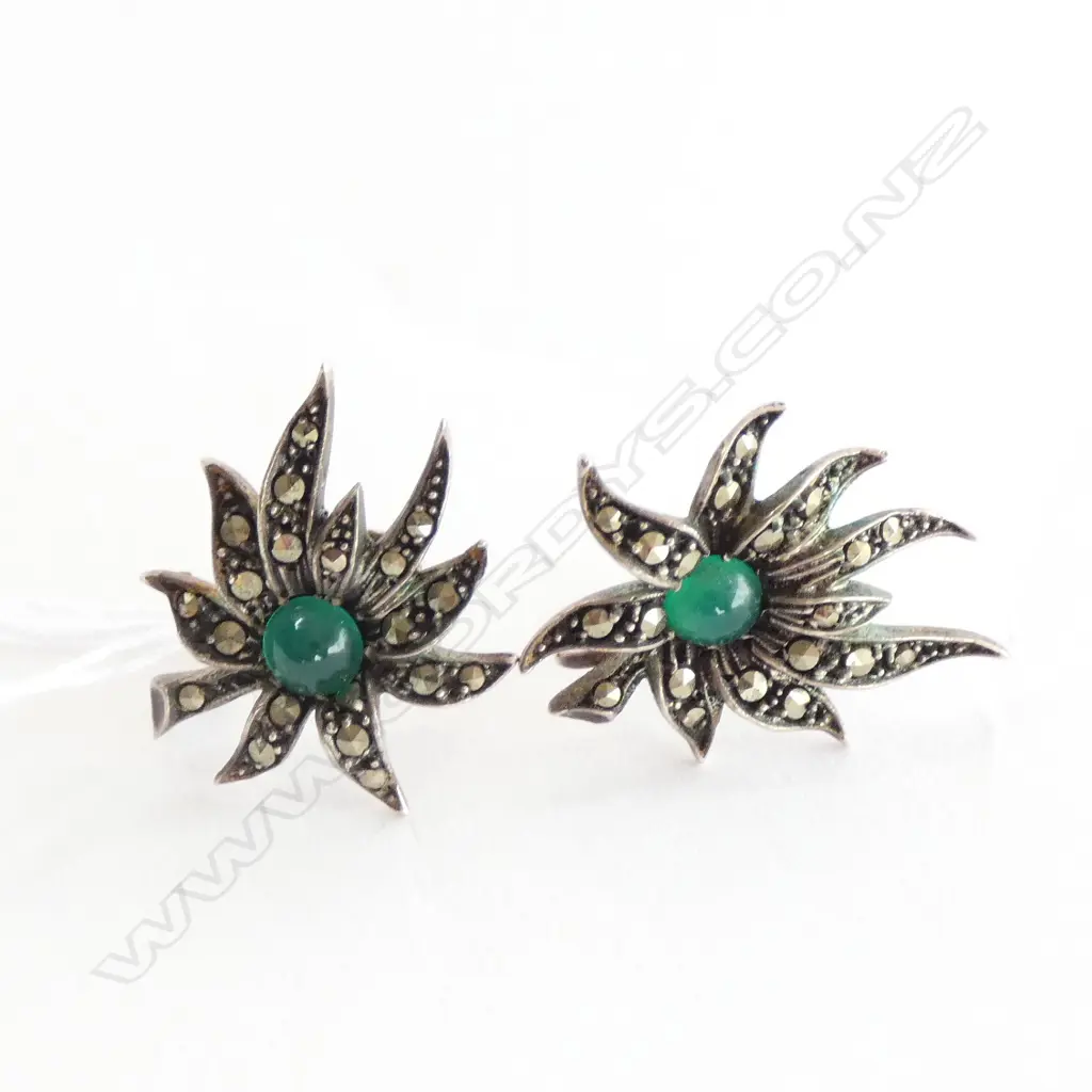 PAIR SILVER & MARCASITE EARRINGS Image 1++