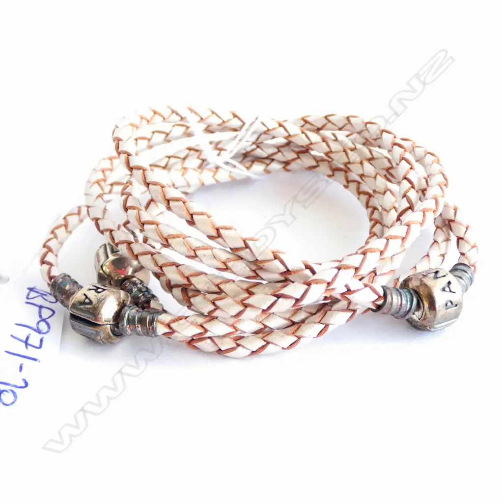 3 PANDORA PLAITED LEATHER BANGLES Image 1++