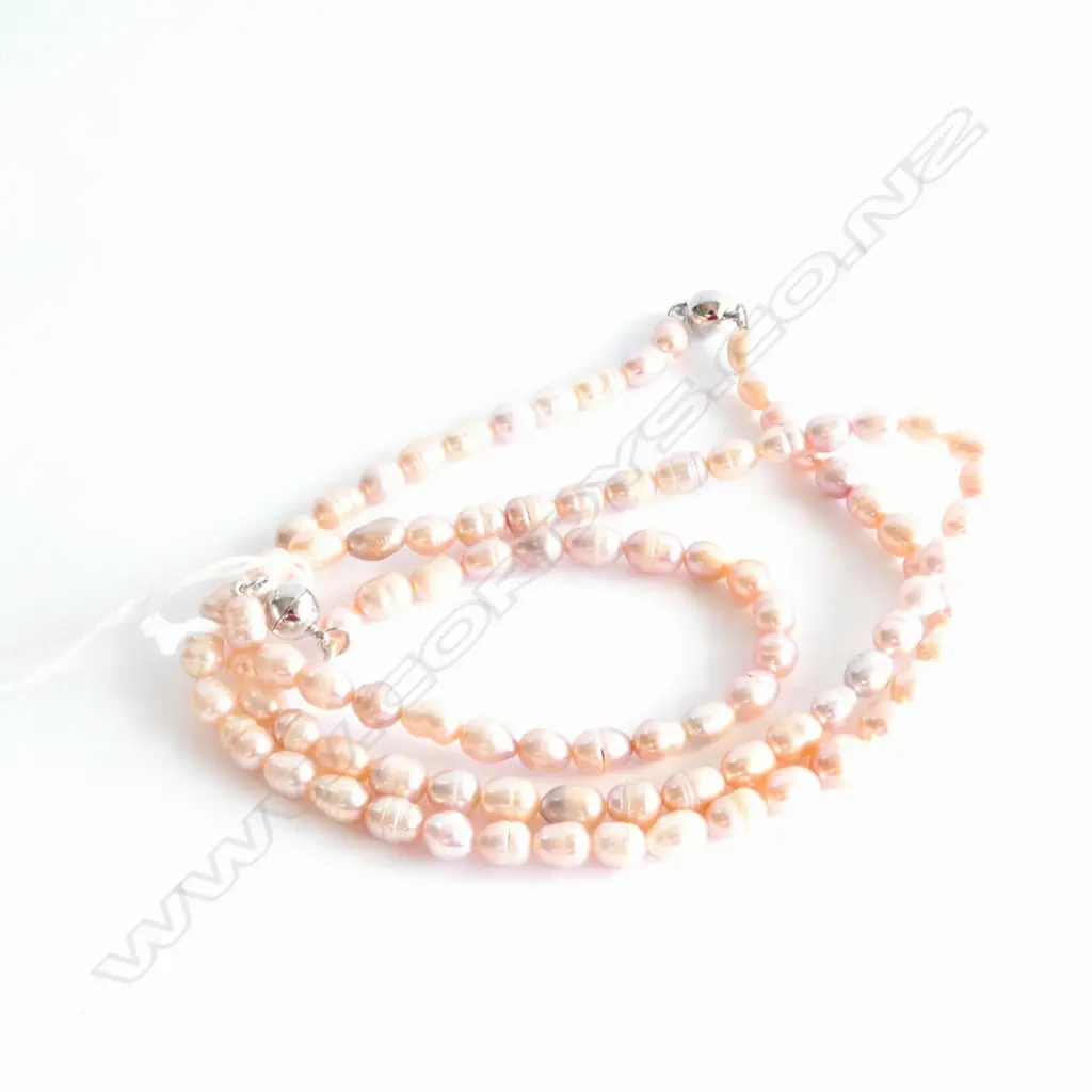 LONG BAROQUE FRESH WATER PEARL NECKLACE + BRACELET WITH MAGNETIC CLASP Image 1++