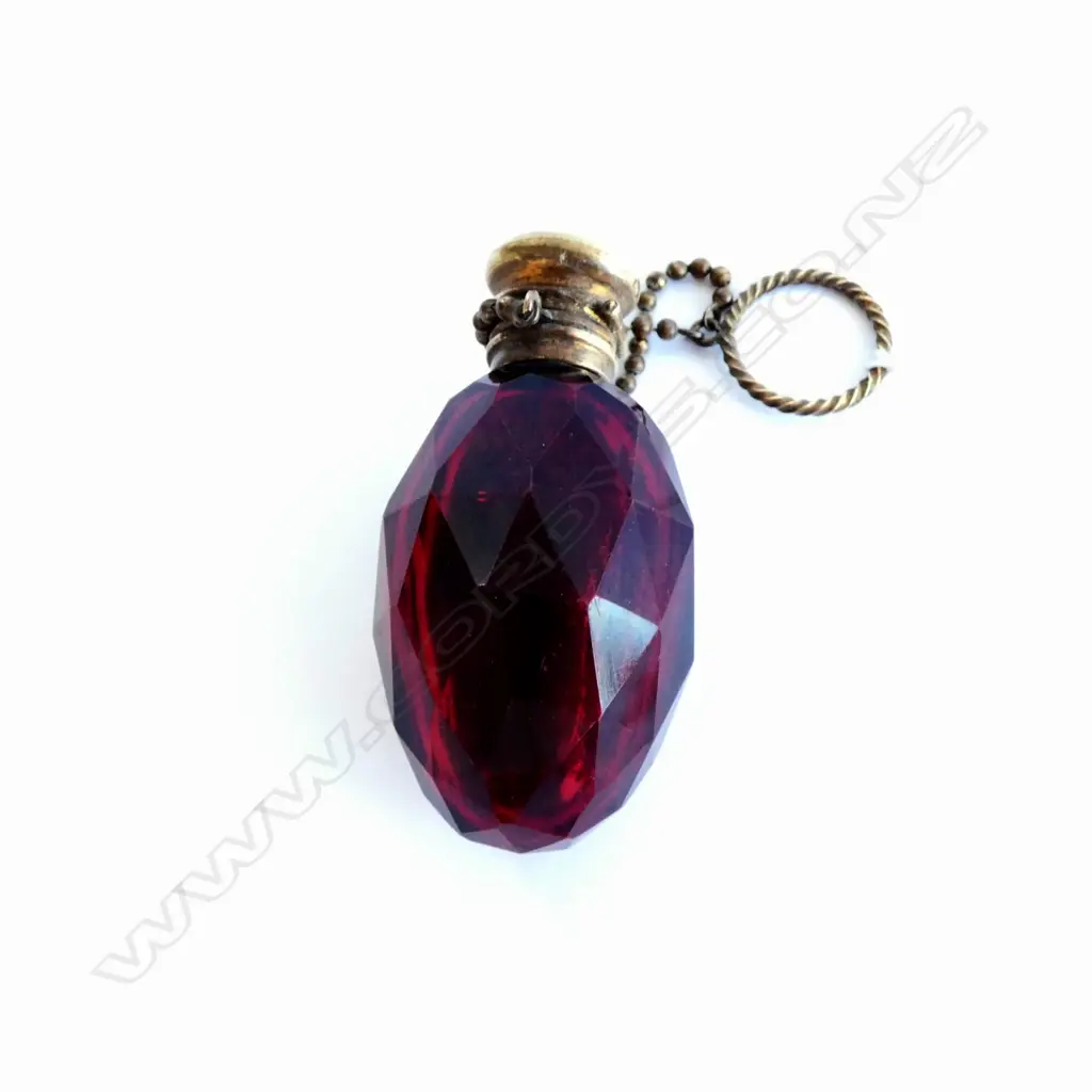 c1900 FACETTED RUBY GLASS FINGER SCENT BOTTLE Image 1++